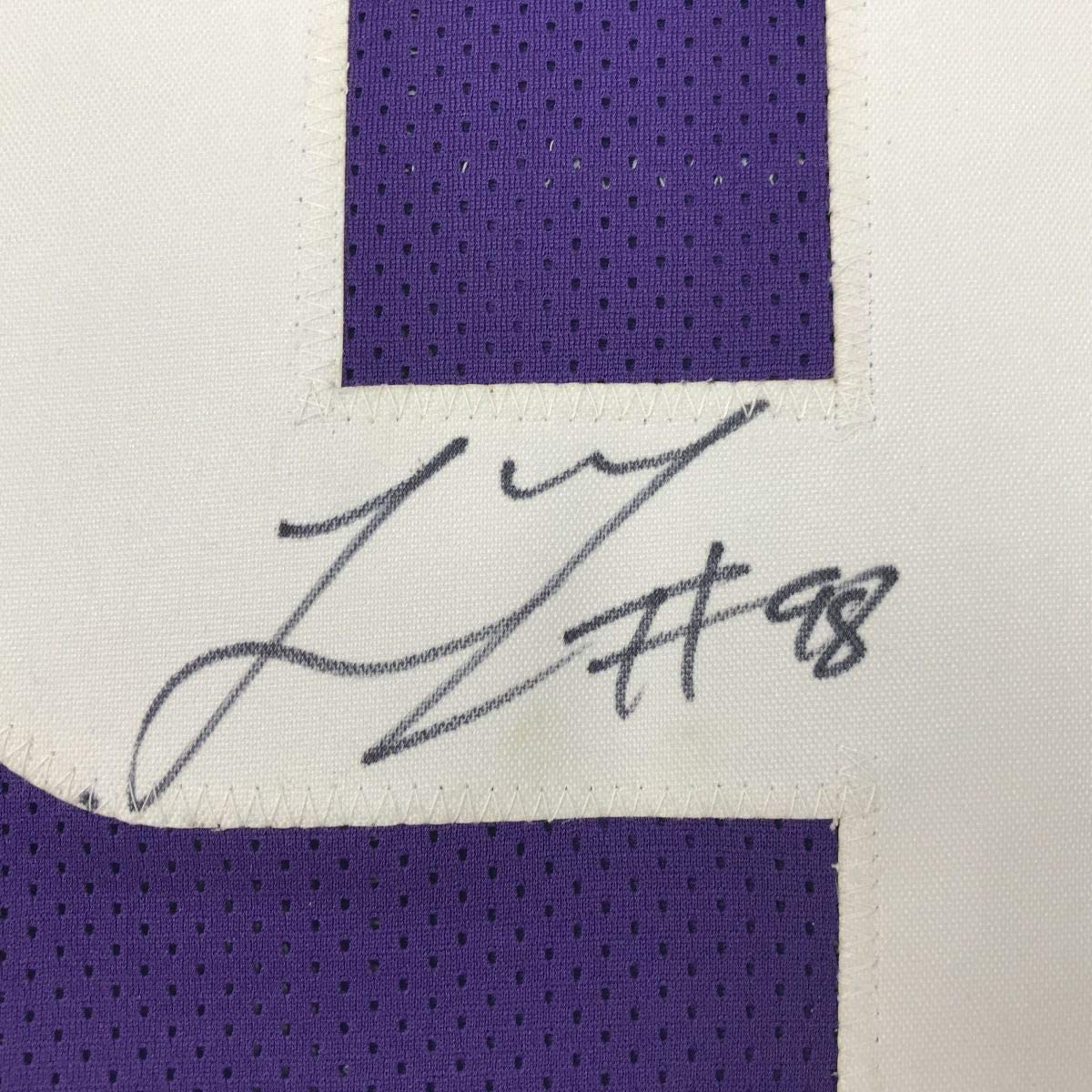 Framed Autographed/Signed Linval Joseph 35x39 Minnesota Purple Football Jersey JSA COA
