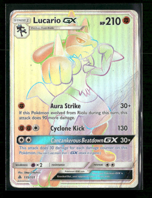 SM - Forbidden Light Lucario GX (Secret) #135/131 *Damaged*