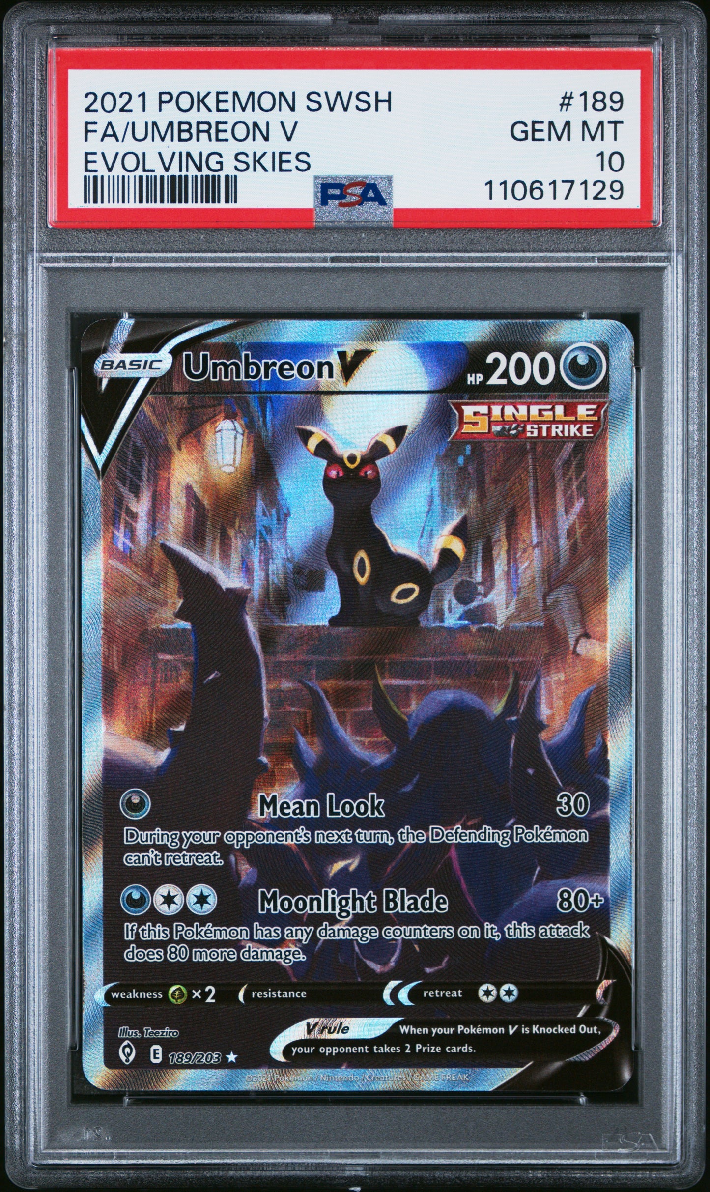 2021 Pokemon Sword & Shield Evolving Skies Fa/Umbreon V 10 PSA #189