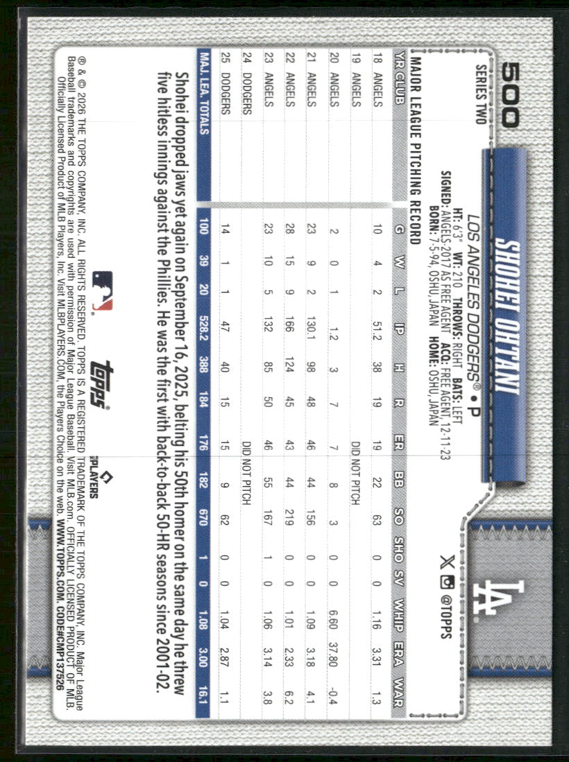 2026 Topps Holiday Sun Shohei Ohtani  #500