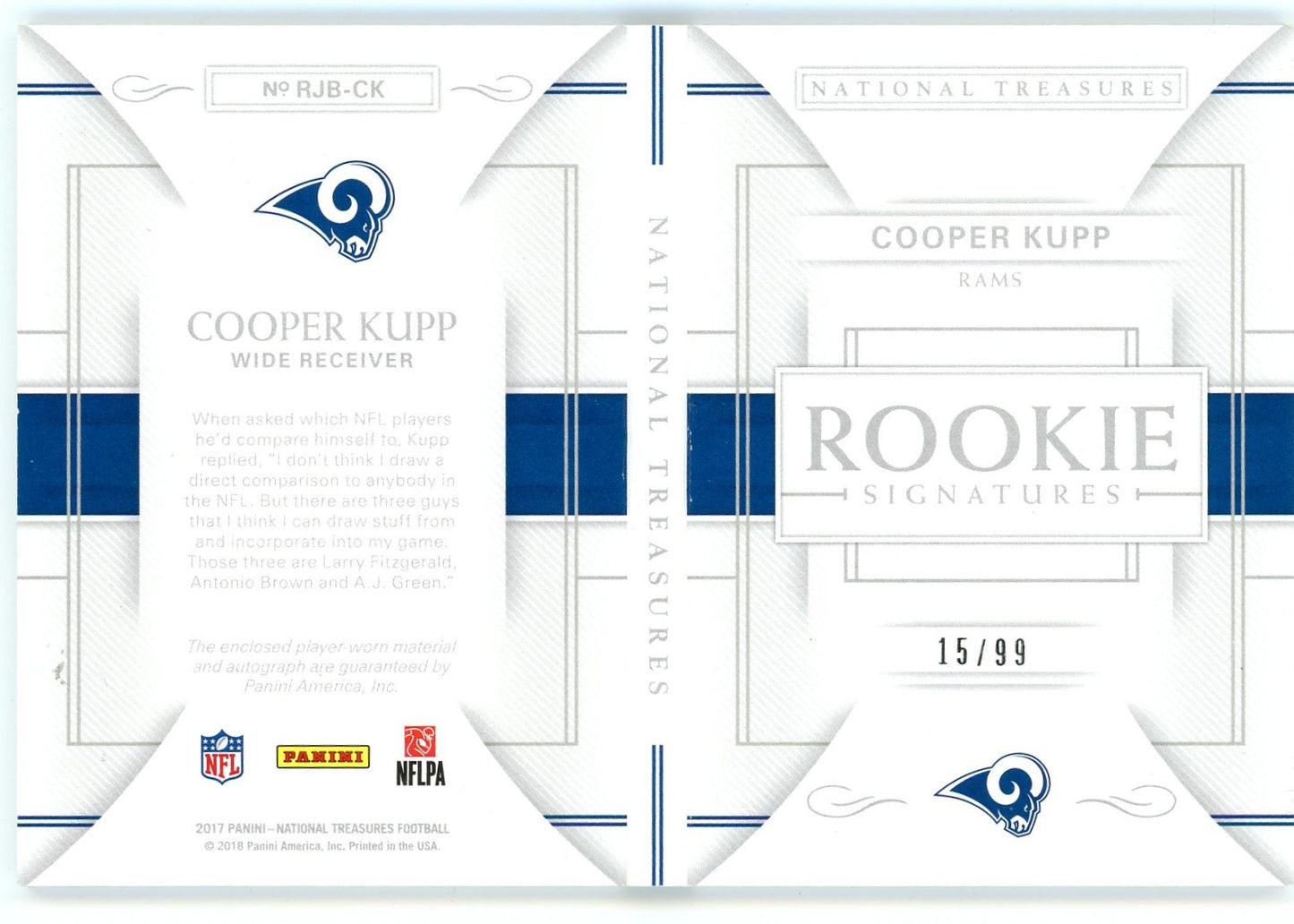 2017 Panini National Treasures Signatures Booklet Cooper Kupp #/99 #RJB-CK