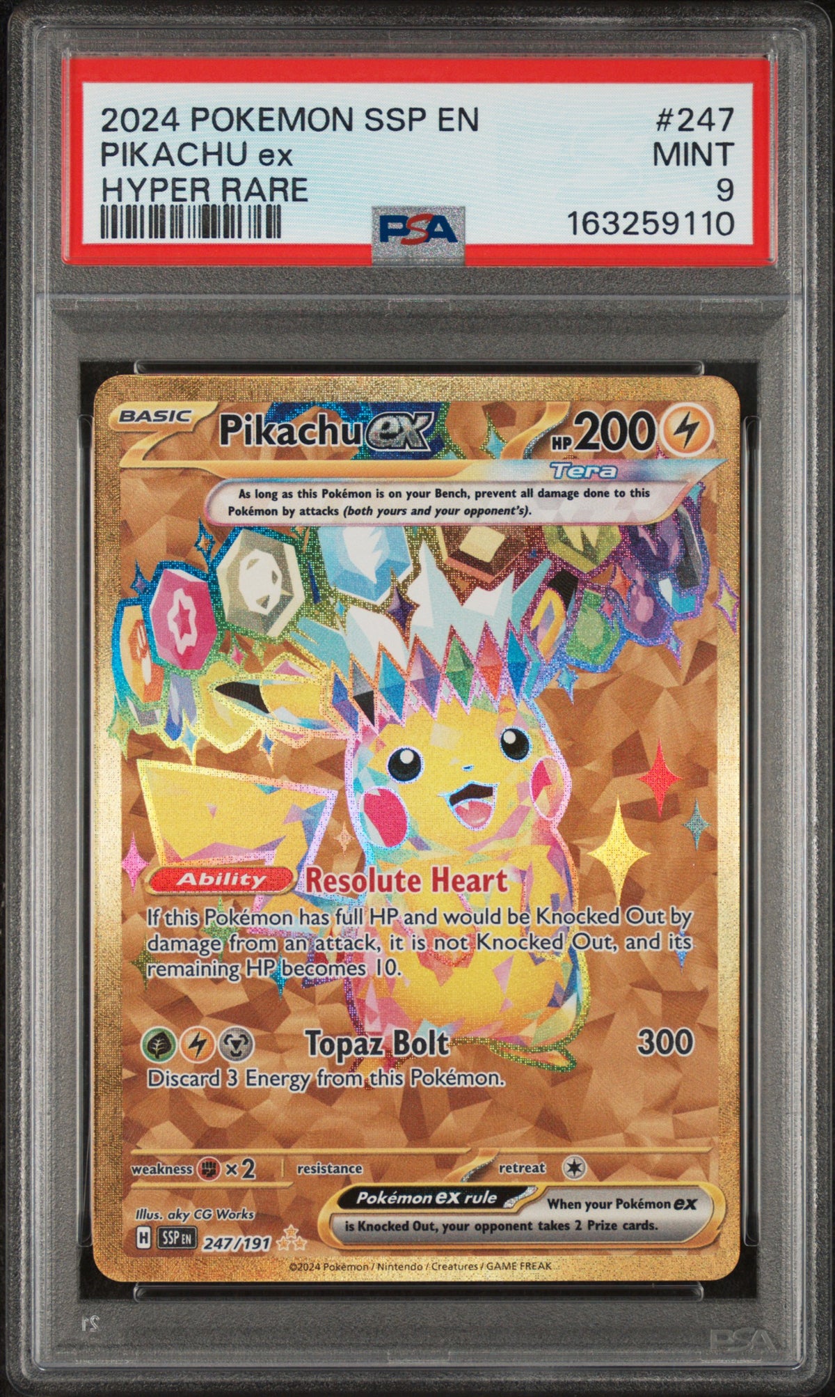 2024 Pokemon Ssp En-Surging Sparks Hyper Rare Pikachu Ex 9 PSA #247