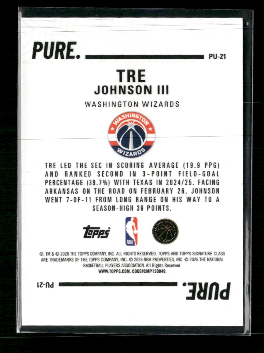 2025-26 Topps Signature Class Pure Orange Refractor Tre Johnson III #/50 #PU-21