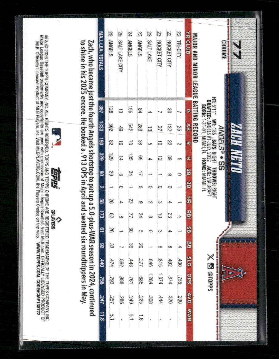 2026 Topps Chrome Lightboard Logo Refractors Zach Neto #77