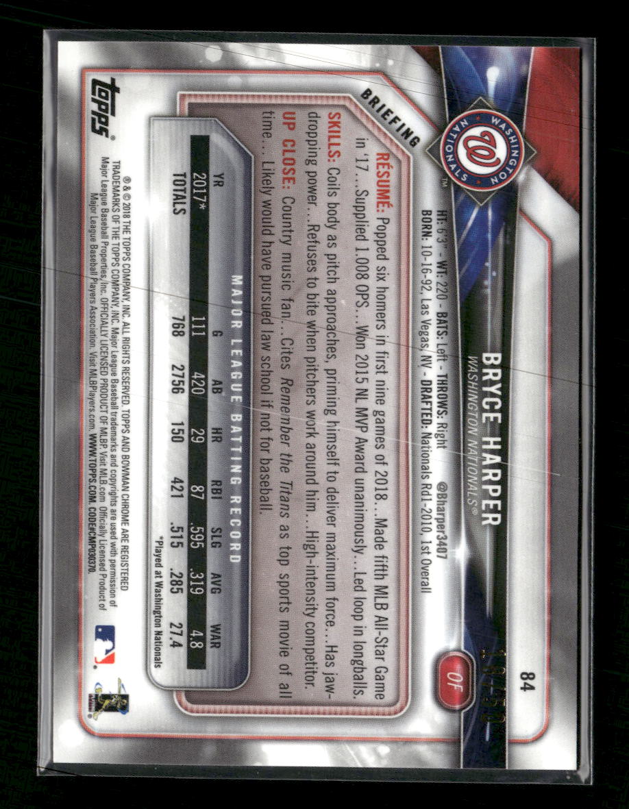 2018 Bowman Chrome Gold Refractor Bryce Harper #/50 #84