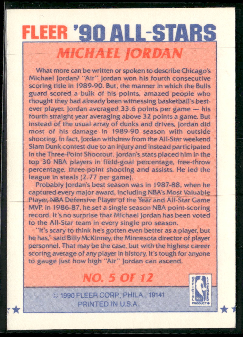 1990-91 Fleer All-Stars Michael Jordan #5
