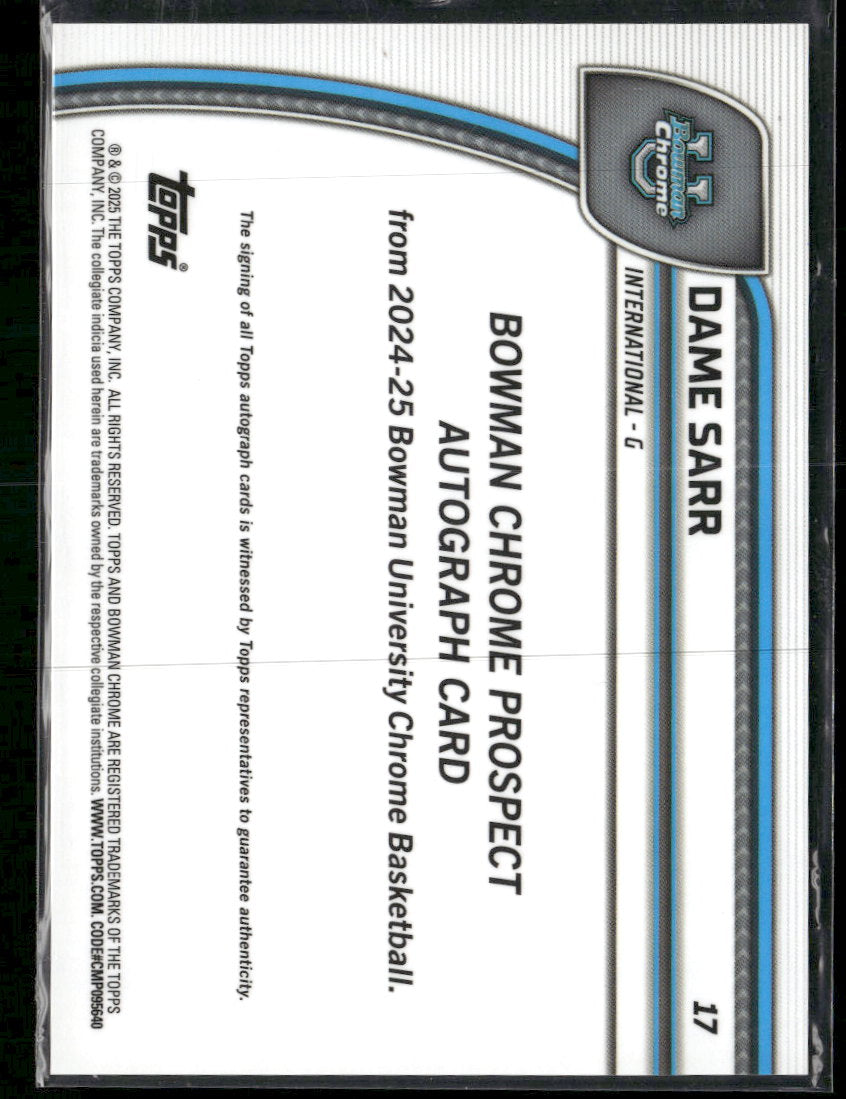 2024-25 Bowman U Chrome Prospects Auto Green Refractor Dame Sarr #/99  #17