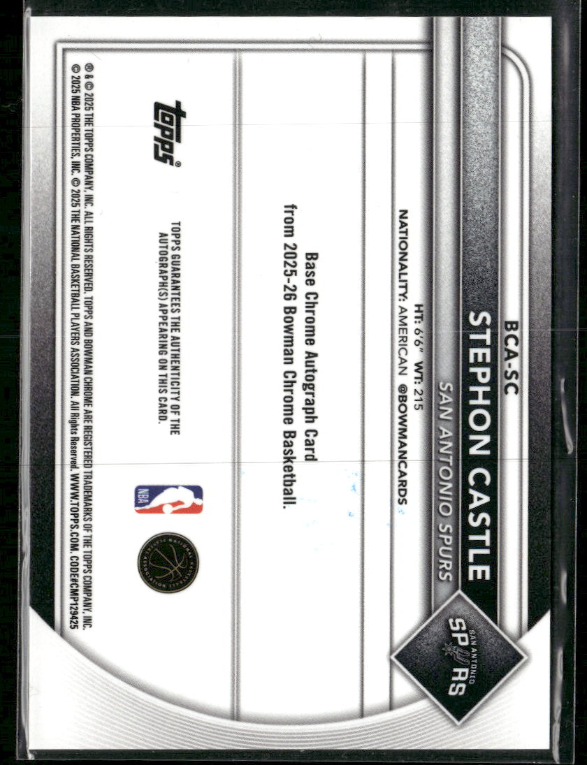 2025-26 Bowman Chrome Autographs Stephon Castle AU #BCA-SC