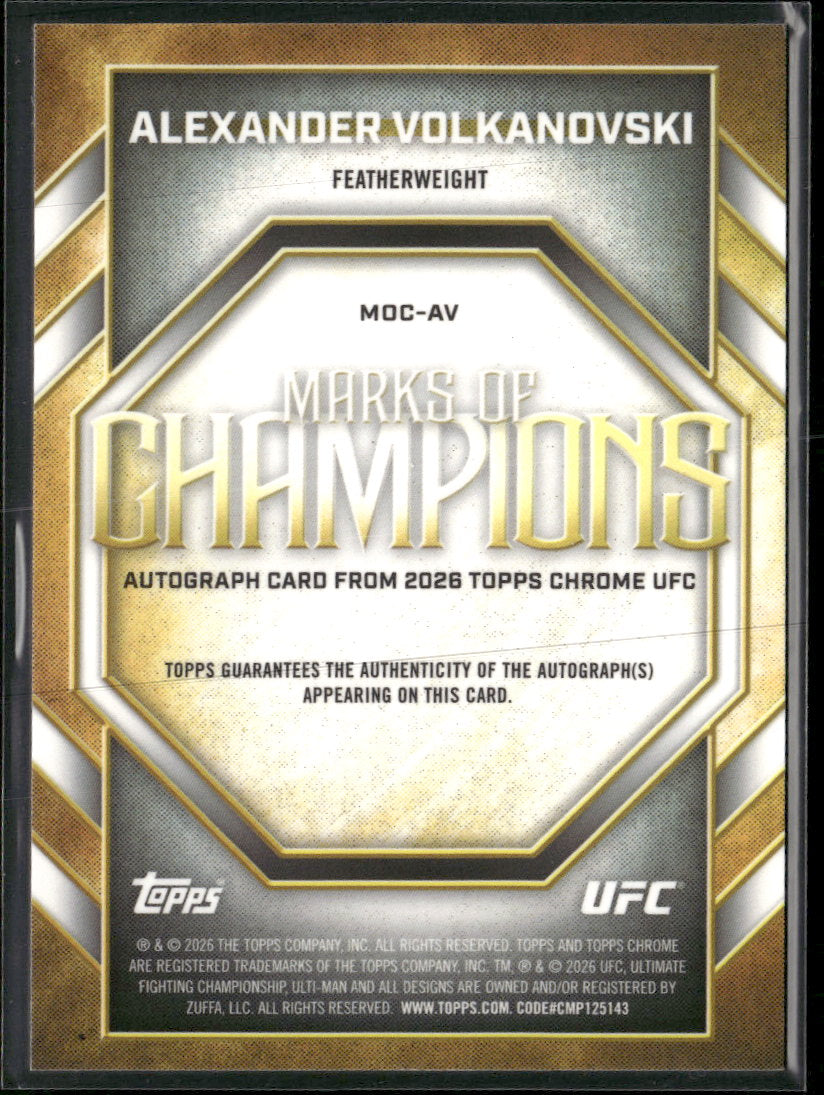 2026 Topps Chrome UFC Marks of Champions Auto Alexander Volkanovski #MOC-AV