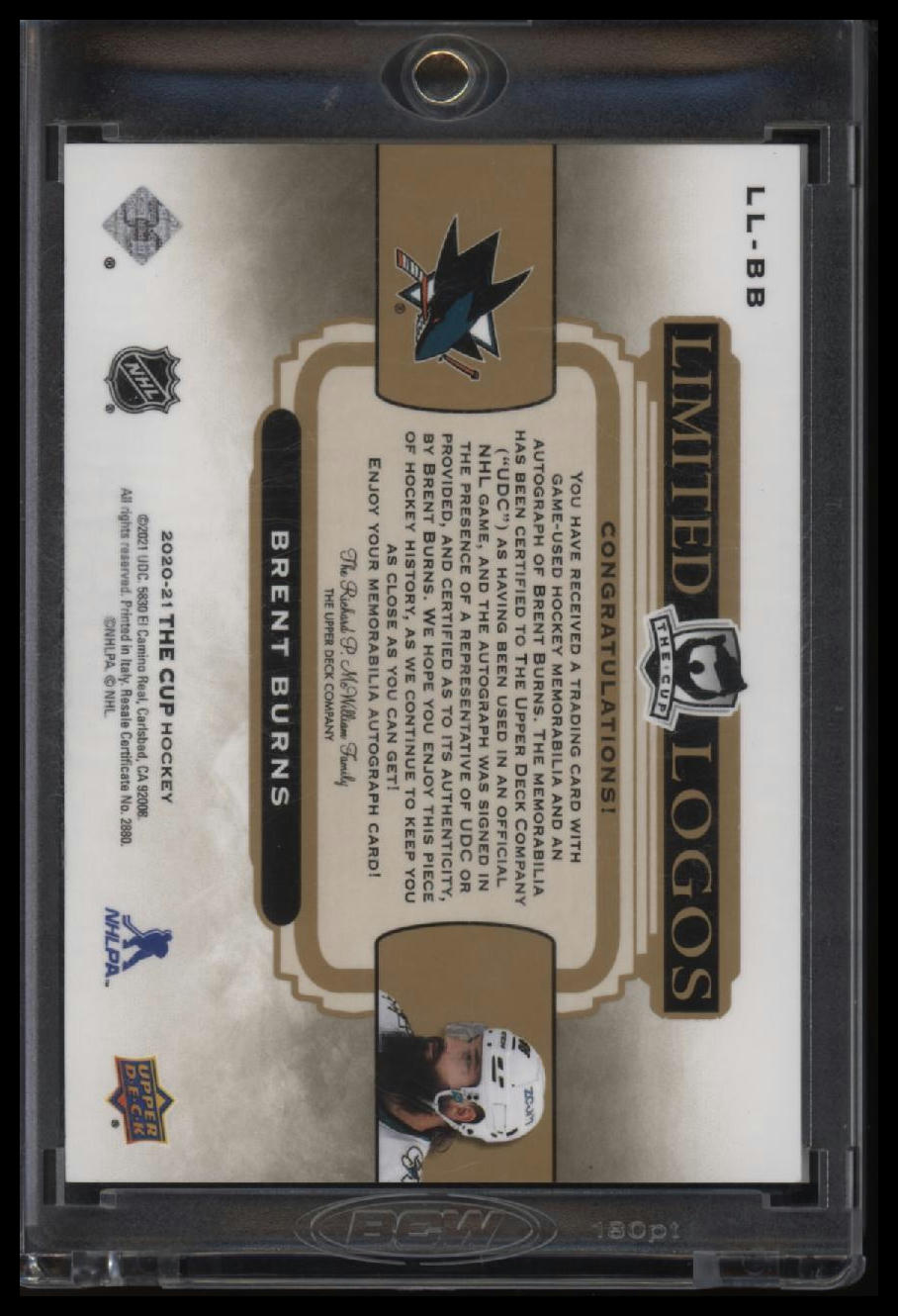 2020-21 Upper Deck The Cup Limited Logos Brent Burns #/25 AU #LL-BB