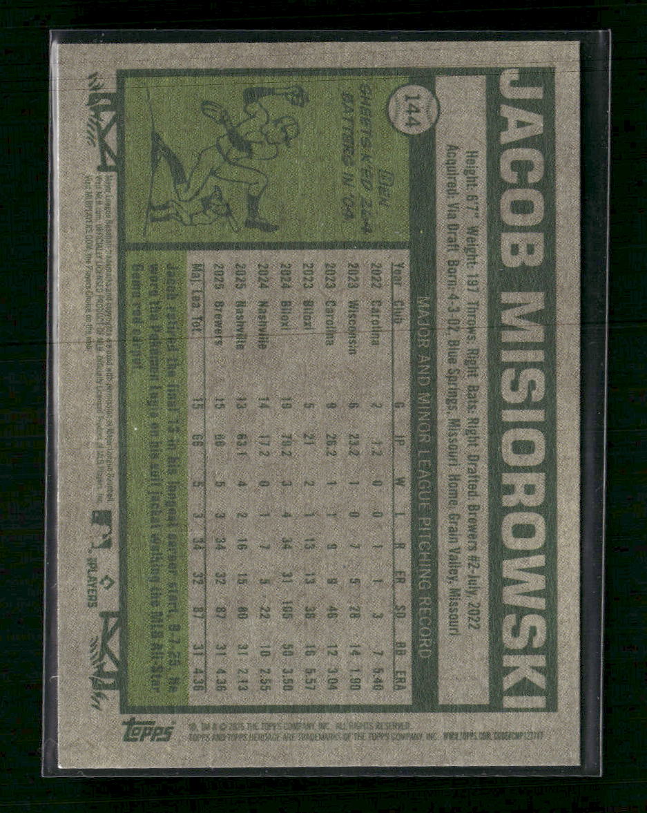 2026 Topps Heritage Dark Gray Jacob Misiorowski RC #144