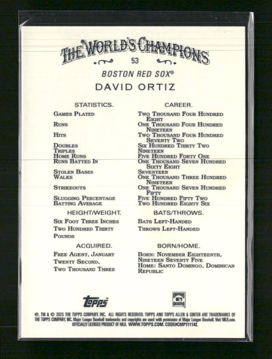 2025 Topps Allen & Ginter Chrome X-Fractor David Ortiz #53
