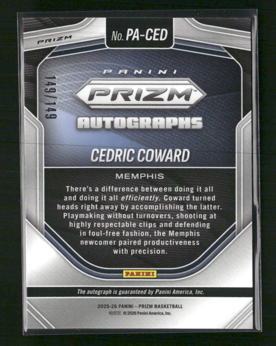 2025-26 Panini Prizm Orange Pulsar Auto #149 Cedric Coward #PA-CED