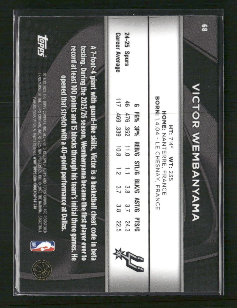 2025-26 Topps Chrome Black Victor Wembanyama #68