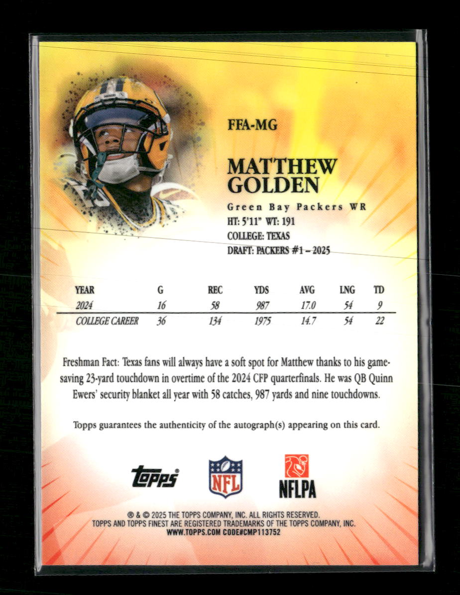 2025 Finest Finest Freshman Autographs Matthew Golden AU #FFA-MG
