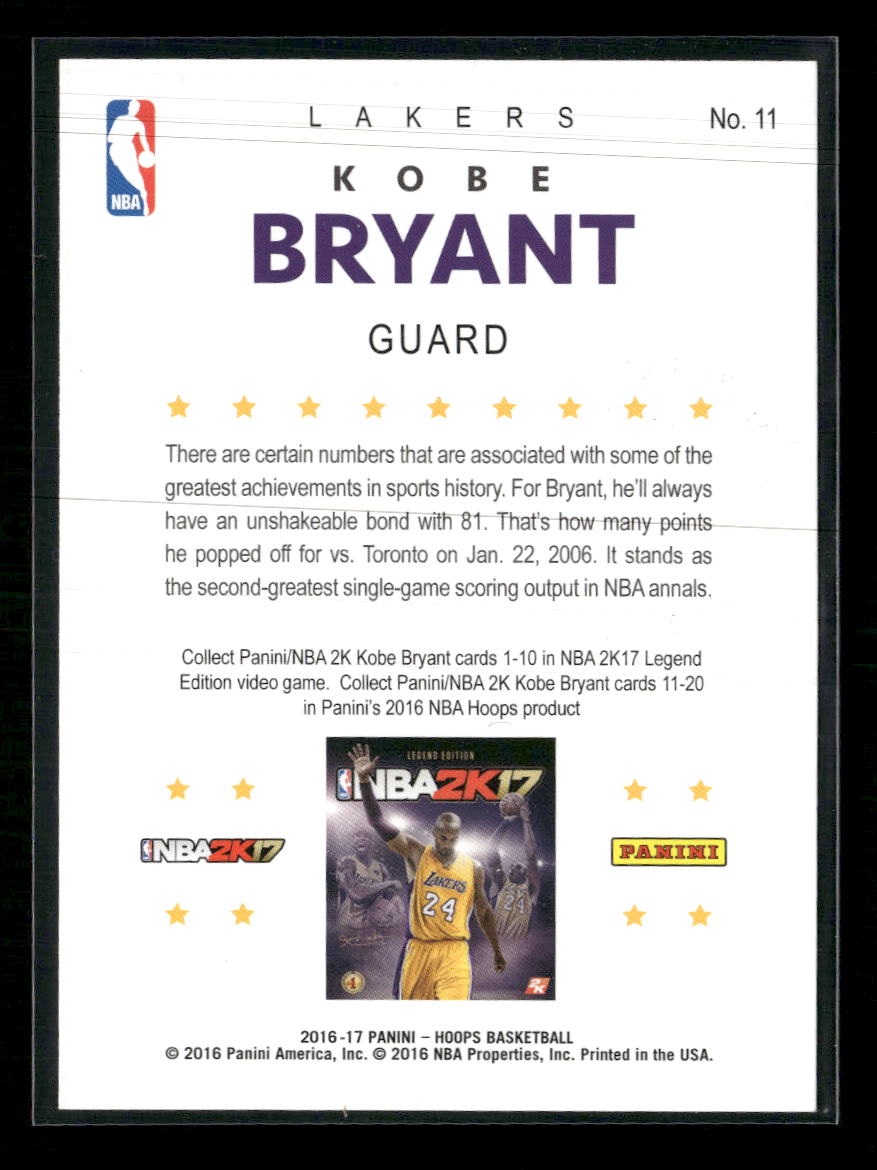 2016-17 Hoops Kobe 2K17 Kobe Bryant #11