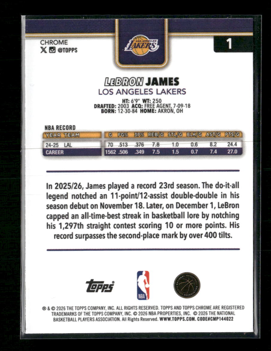 2025-26 Topps Chrome Update X-Fractor LeBron James #1