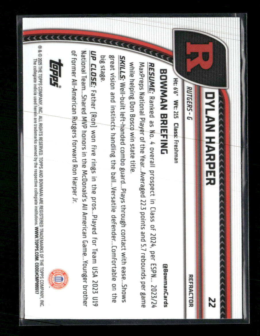 2024-25 Bowman University Chrome Refractor Dylan Harper #22