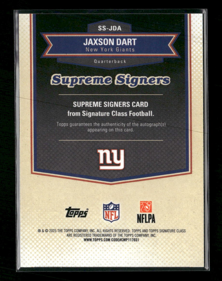 2025 Topps Signature Class Orange Refractor Jaxson Dart #/50 AU #SS-JDA