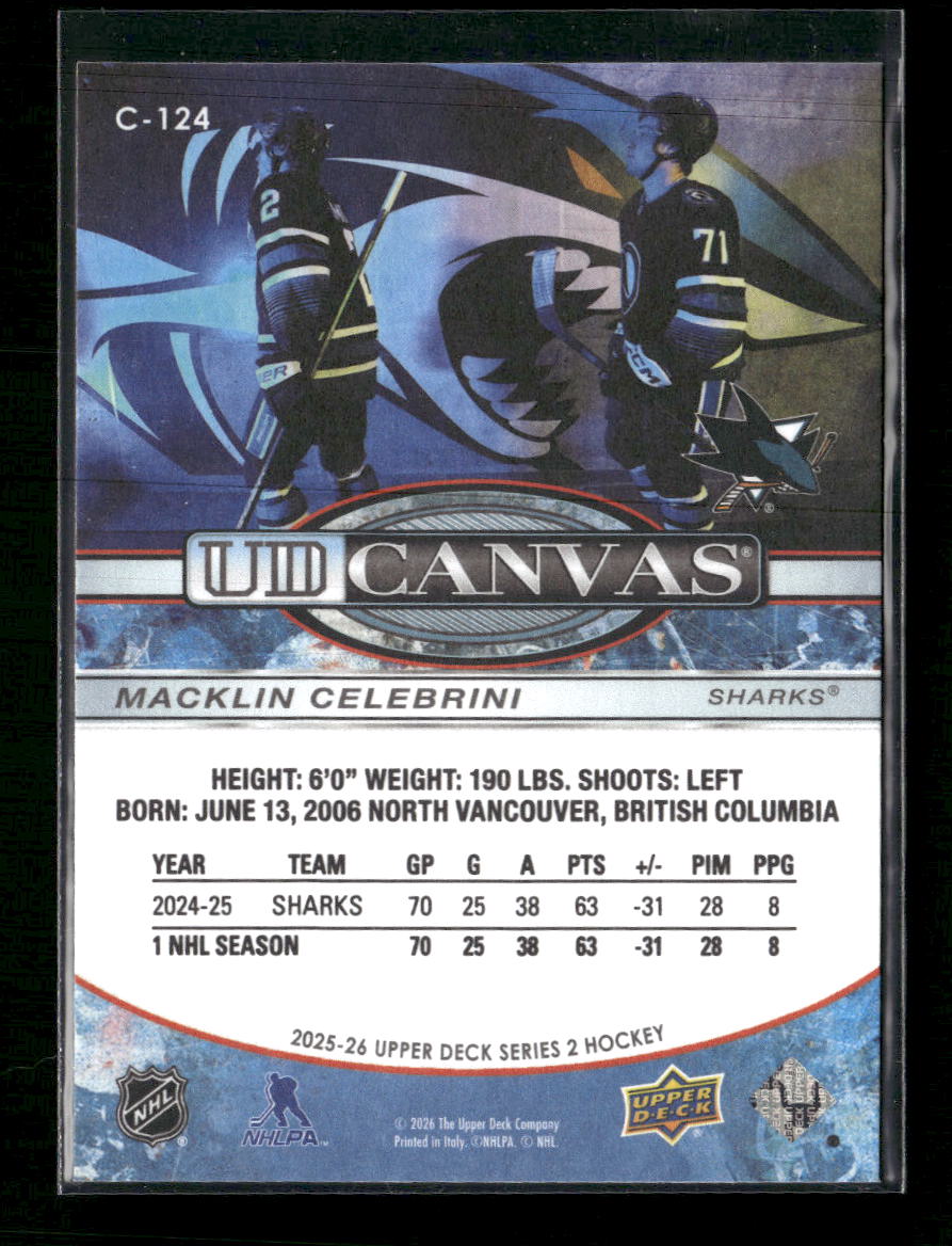 2025-26 Upper Deck UD Canvas Macklin Celebrini #C-124