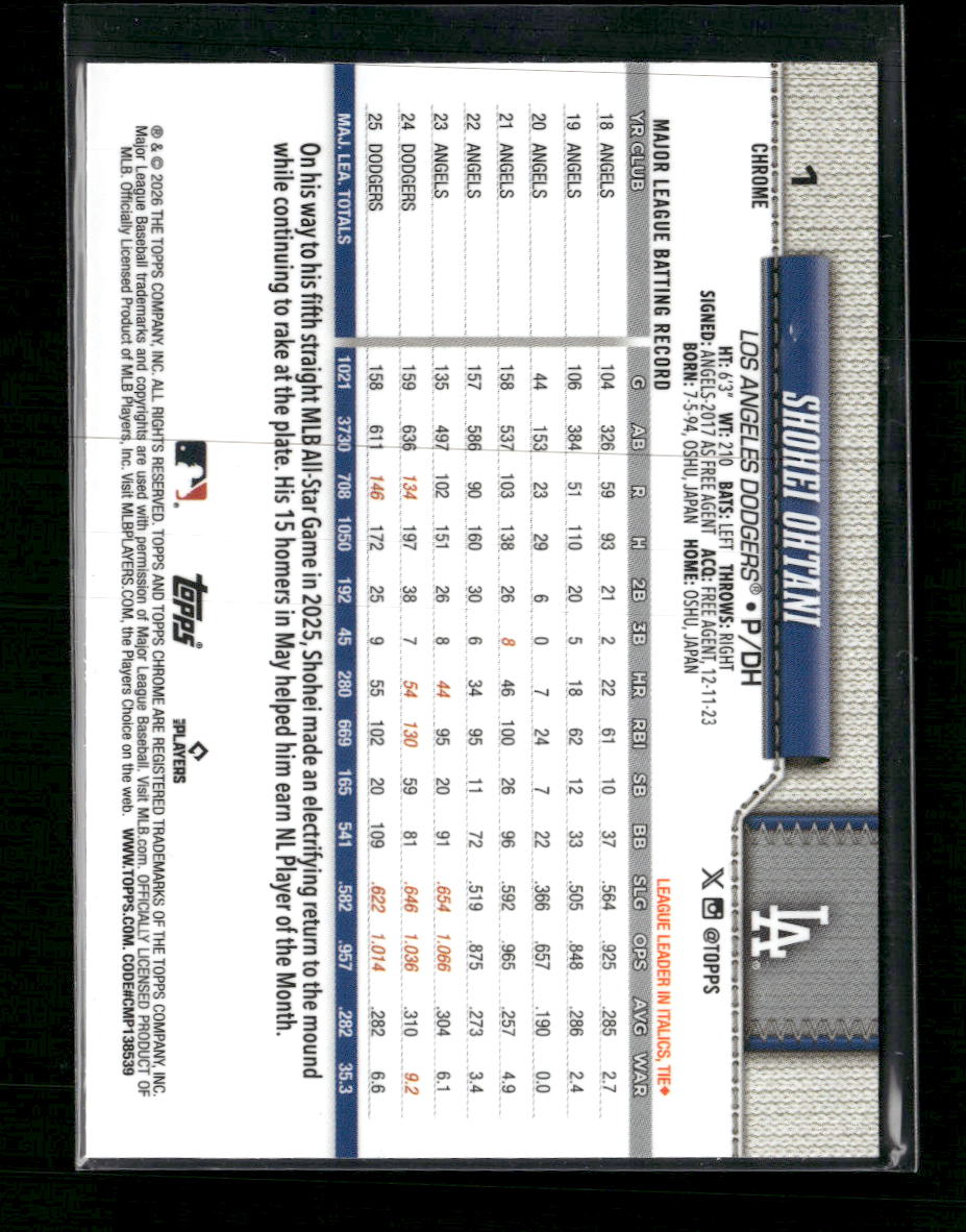 2026 Topps Chrome X-Fractors Shohei Ohtani #1