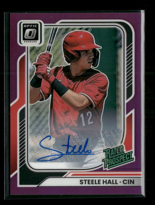 2026 Donruss Rated Prospects Optic Signatures Purple Steele Hall #/99 AU #150