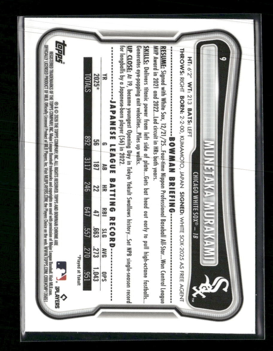 2026 Bowman Chrome Mojo Refractors Munetaka Murakami RC #9