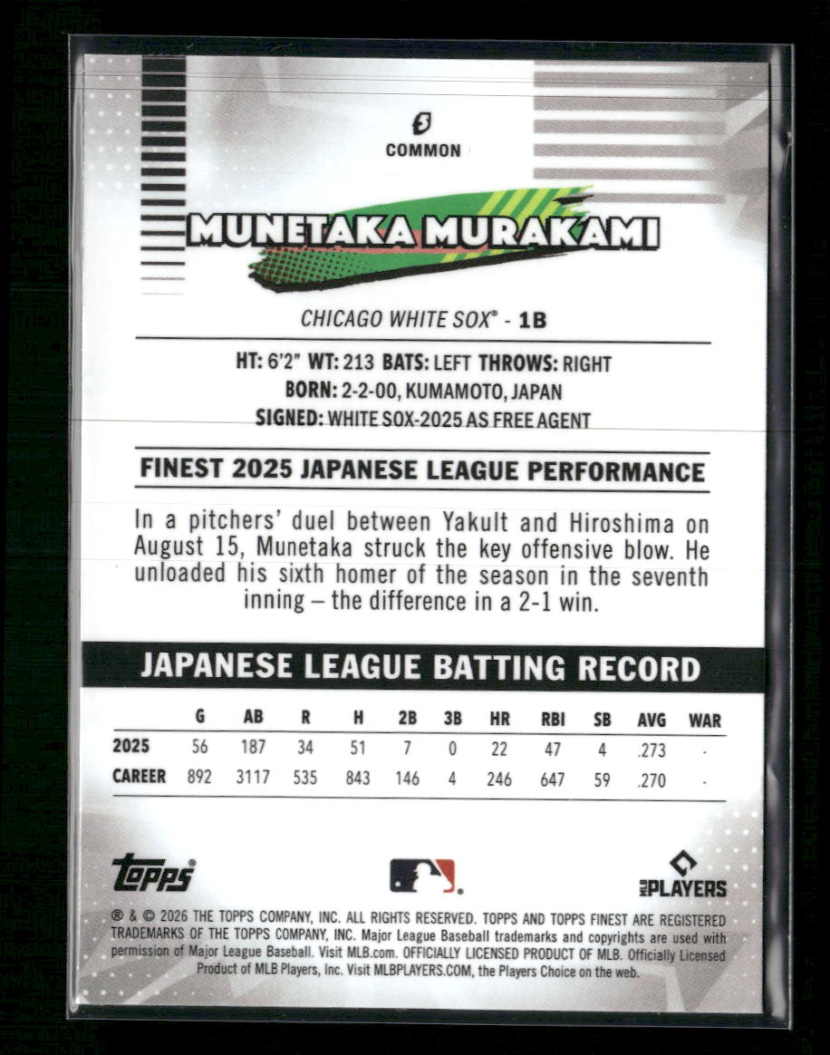 2026 Finest Mini-Diamond Refractors Munetaka Murakami RC #5