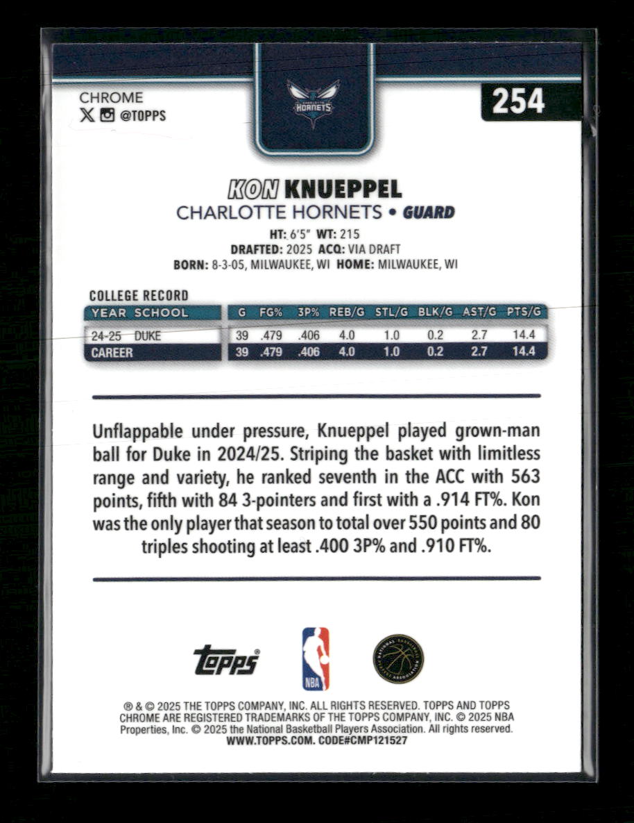 2025-26 Topps Chrome X-Fractor Kon Knueppel RC #254