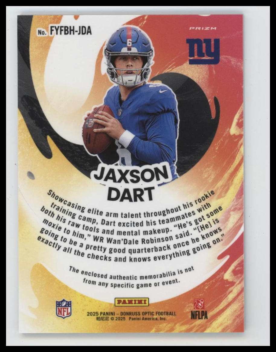 2025 Donruss Optic First Year Fresh Blue Hyper Jaxson Dart #FYFBH-JDA