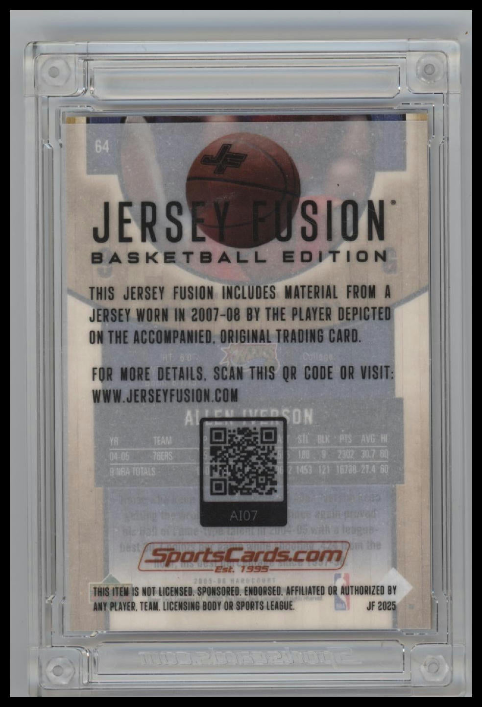 2005-06 Upper Deck Hardcourt Jersey Fusion Allen Iverson #64
