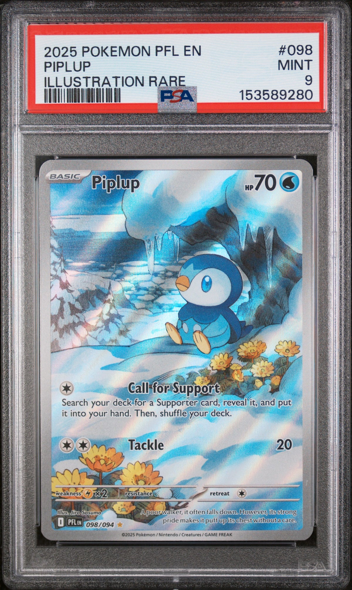 2025 Pokemon Pfl En-Phantasmal Flames Illustration Rare Piplup 9 PSA #098