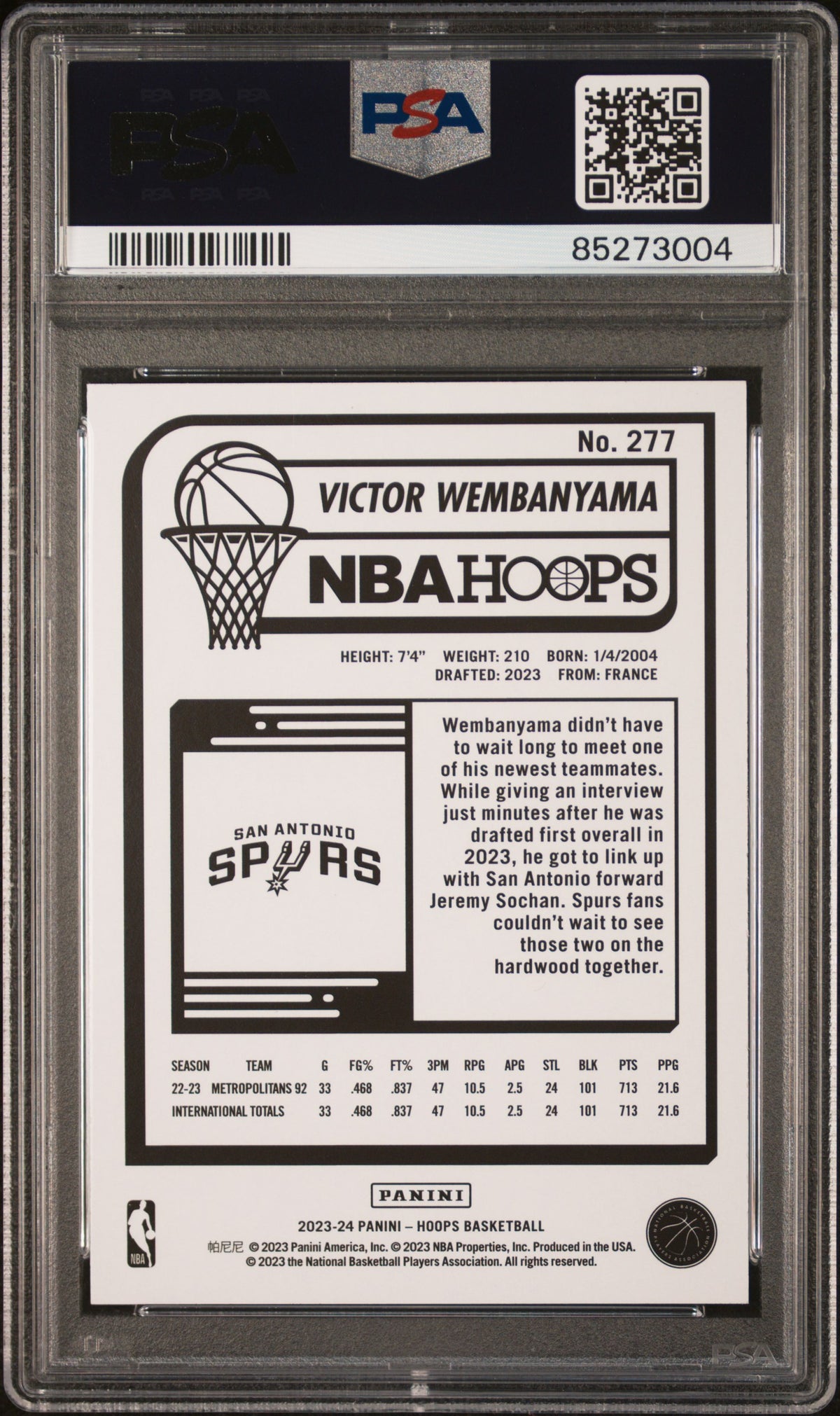 2023 Panini NBA Hoops Winter Victor Wembanyama 9 PSA #277