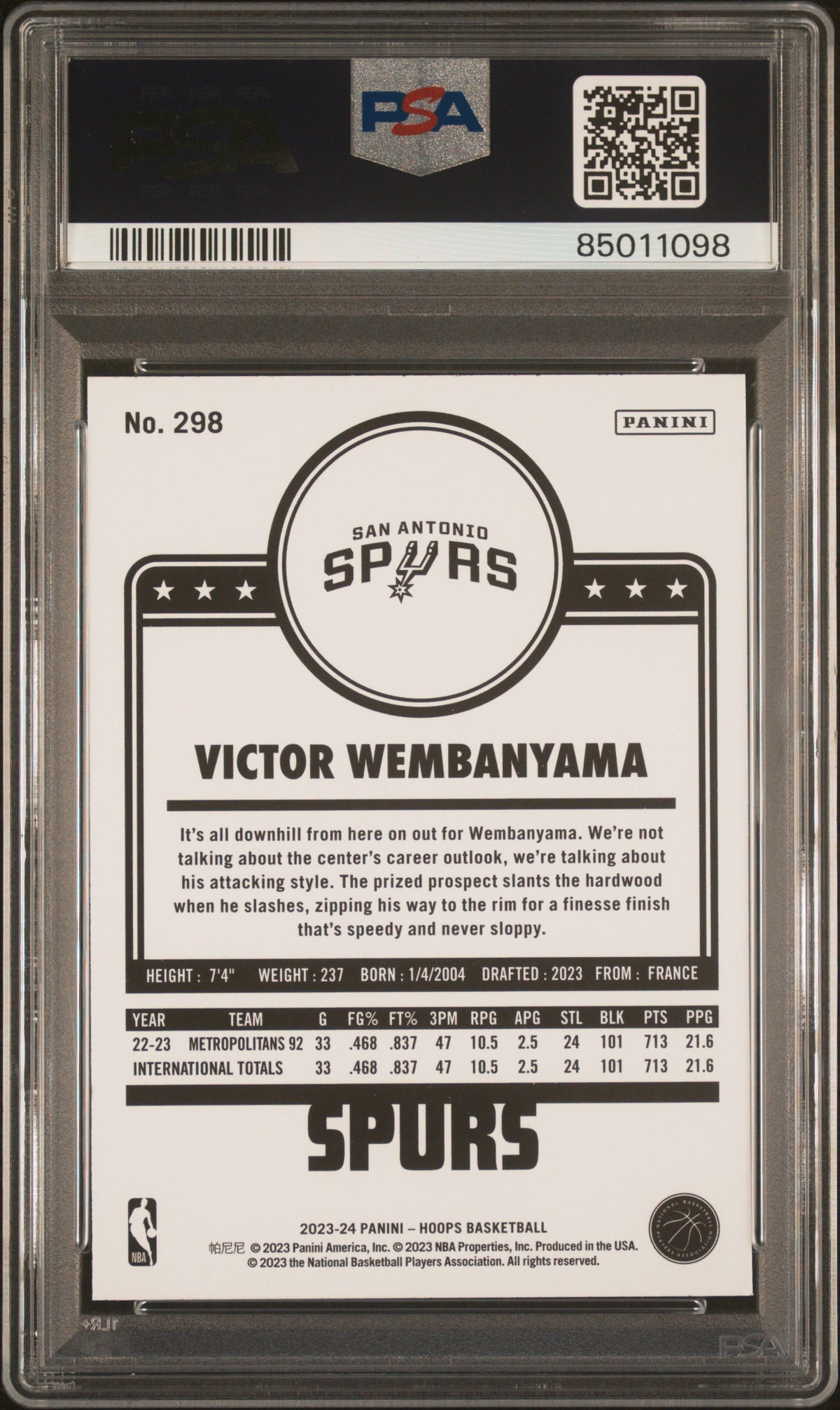 2023 Panini NBA Hoops Victor Wembanyama 9 PSA #298