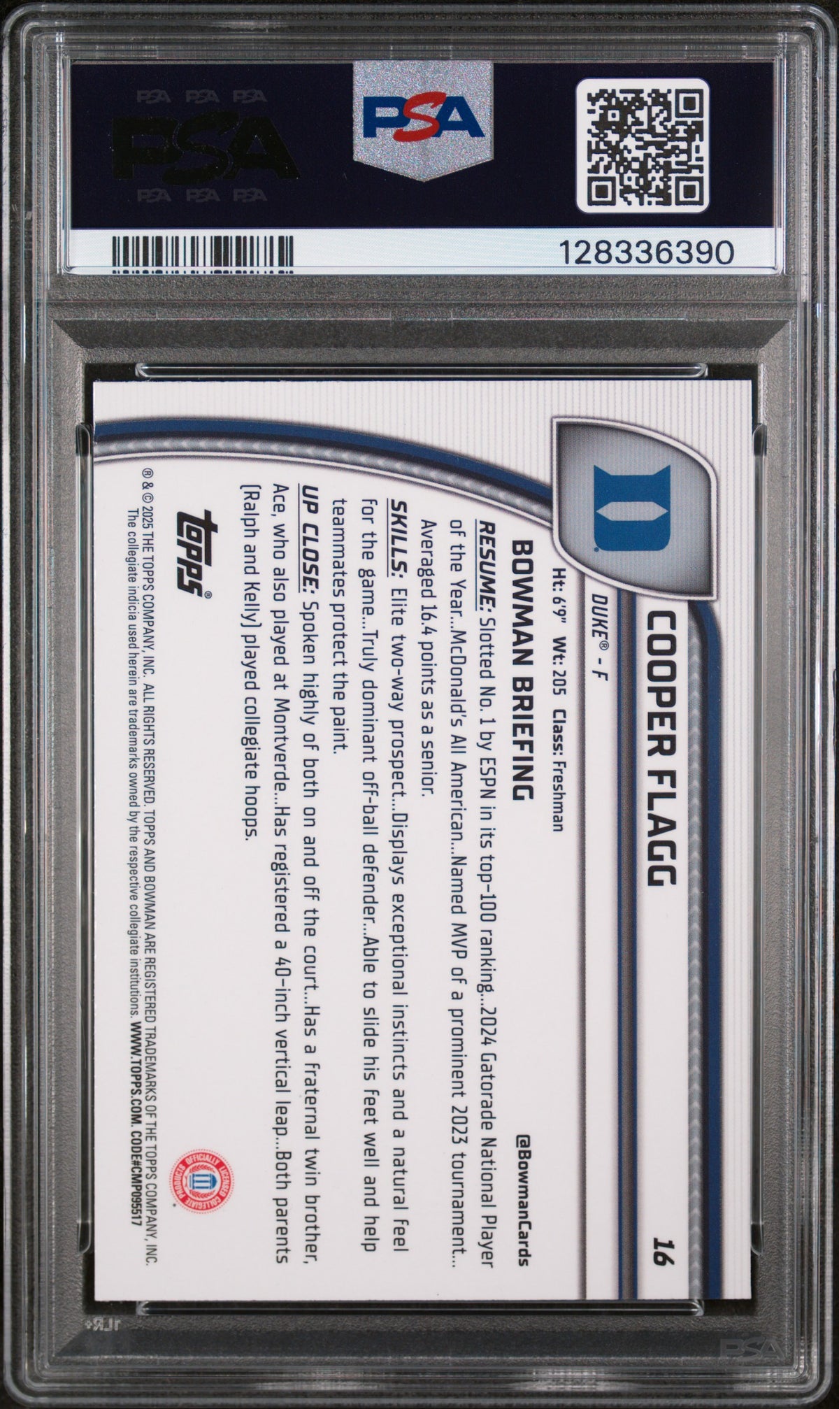 2024 Bowman Chrome University Green Shimmer Cooper Flagg 10 PSA #16