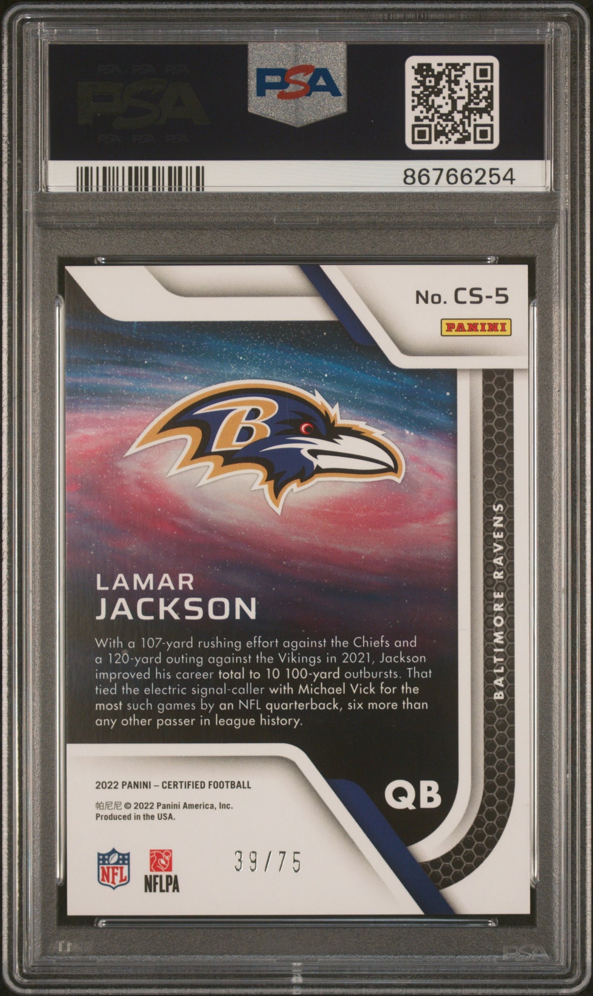2022 Panini Certified Certified Stars Mr.Blue Lamar Jackson 10 PSA #CS5