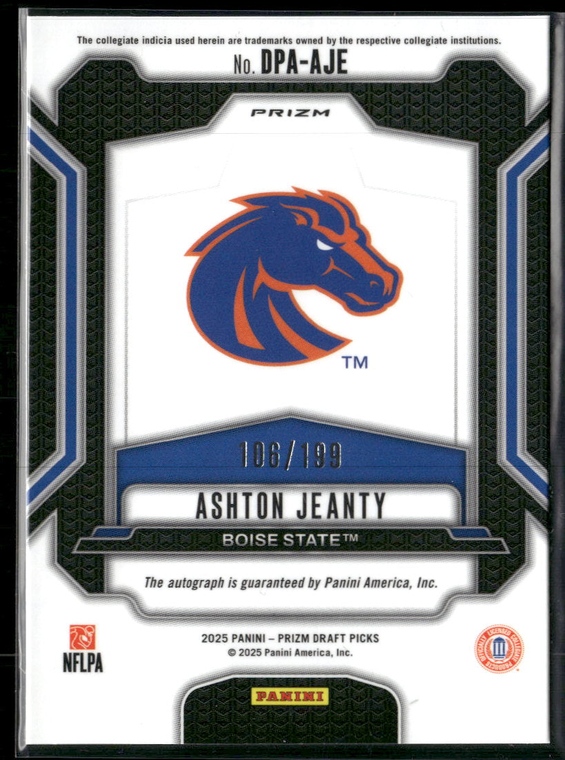 2025 Panini Prizm Draft Picks AU Purple Ice Ashton Jeanty #/199 AU #DPA-AJE