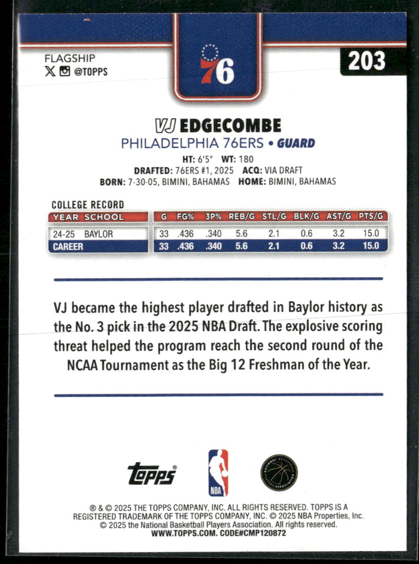 2025-26 Topps Crackleboard VJ Edgecombe RC #203