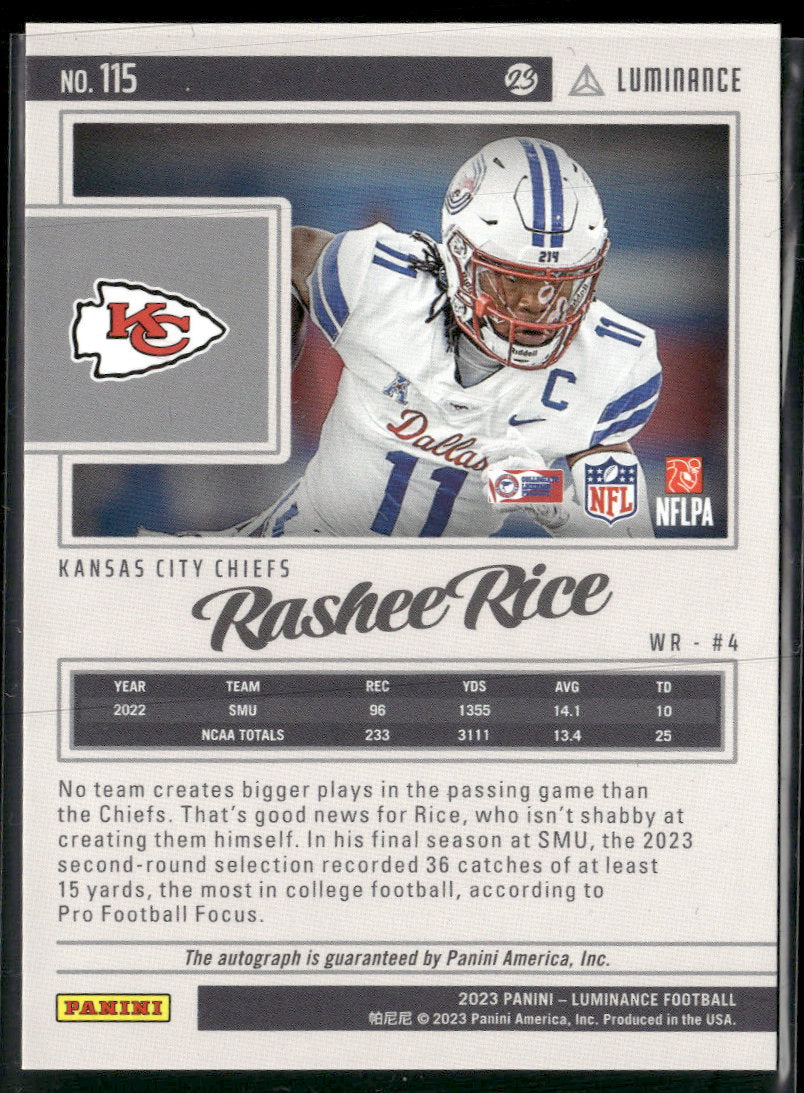 2023 Panini Luminance Autographs Blue Rashee Rice RC #/50 AU #115