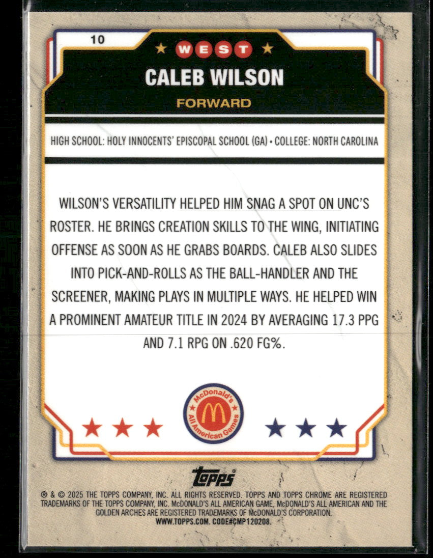 2025 Topps Chrome McDonald's All American RayWave Caleb Wilson #10