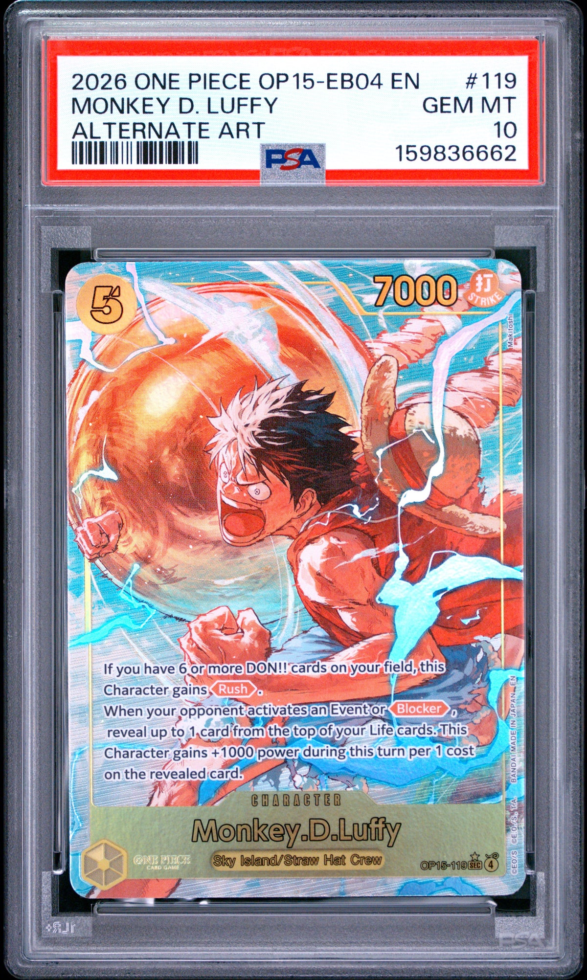 2026 One Piece Op15 Adventure On Kami's Island Monkey D. Luffy 10 PSA #119