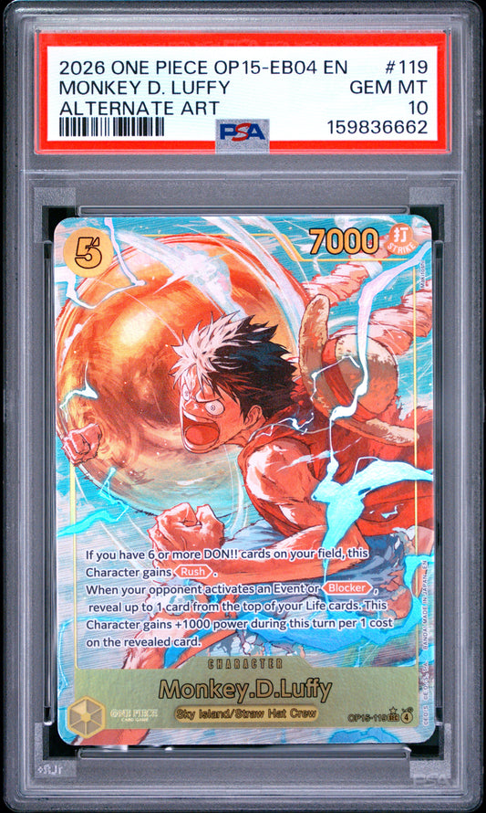 2026 One Piece Op15 Adventure On Kami's Island Monkey D. Luffy 10 PSA #119