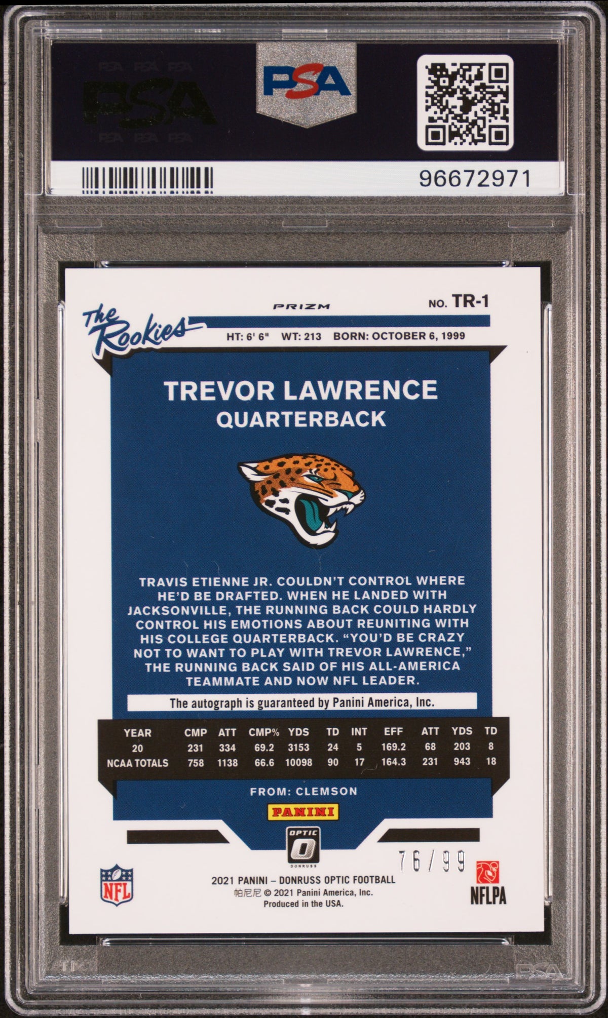 2021 Panini Donruss Optic The Rookies Autograph Trevor Lawrence 9 PSA #TR1