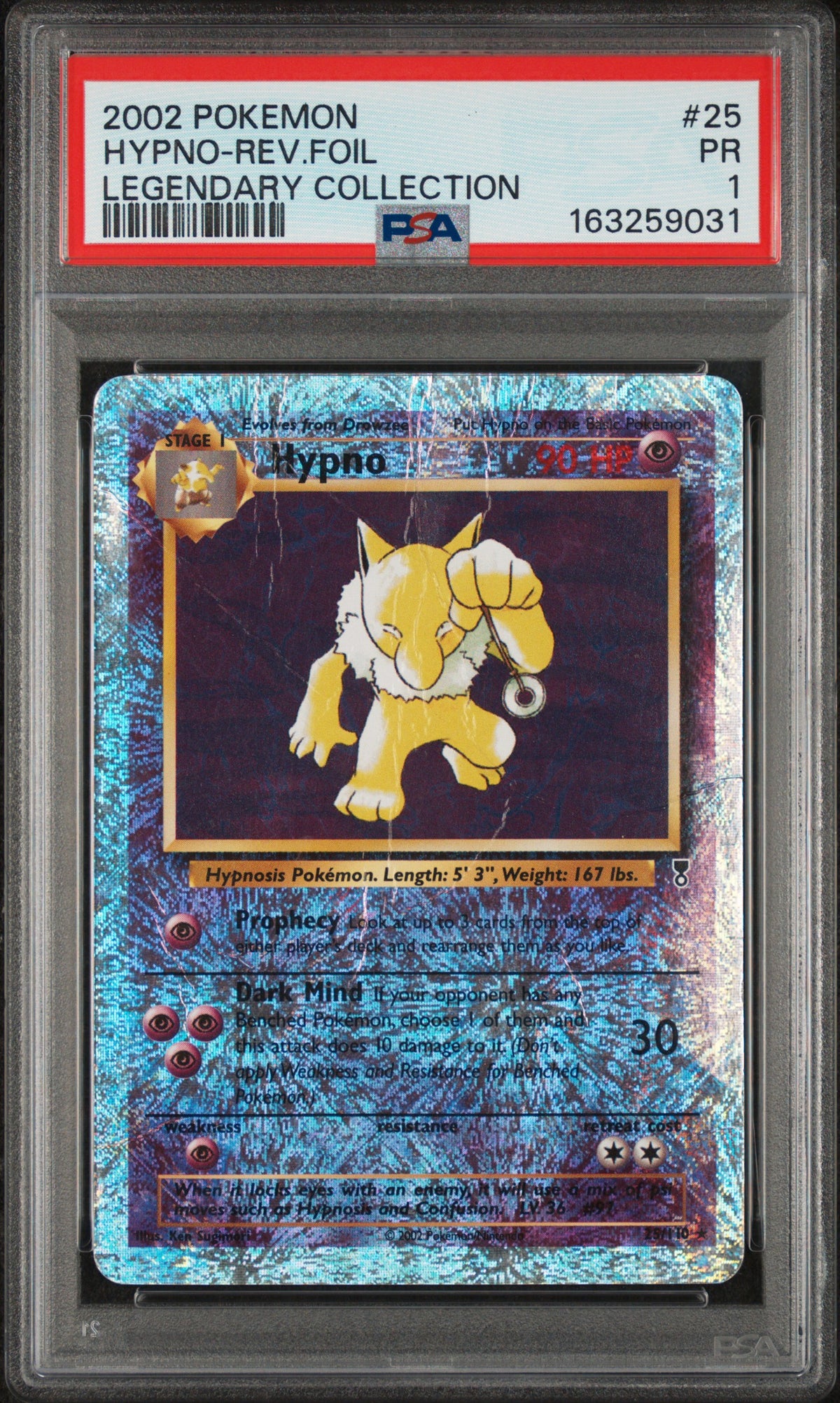 2002 Pokemon Legendary Collection Hypno-Rev.Foil 1 PSA #25