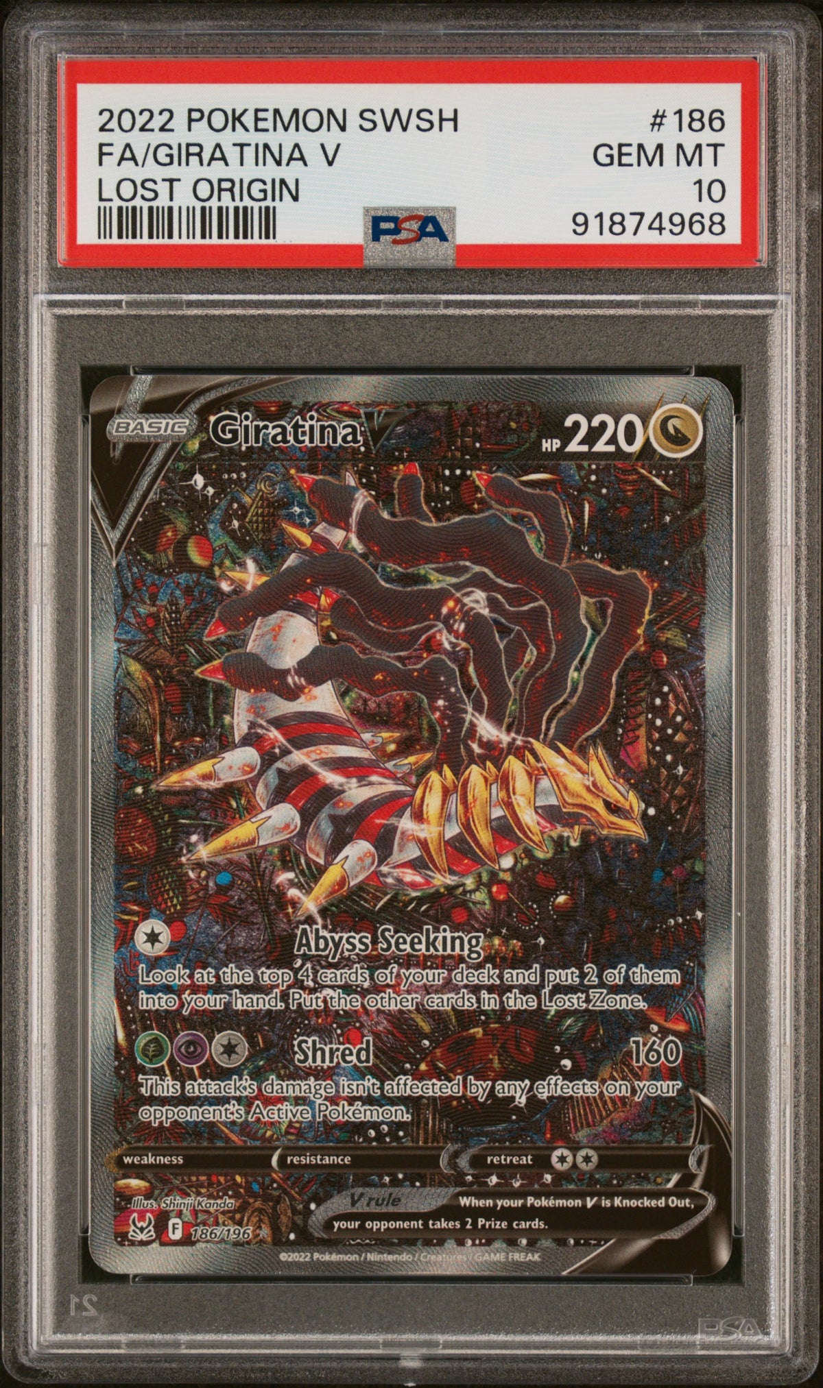 2022 Pokemon Sword & Shield Lost Origin Fa/Giratina V 10 PSA #186