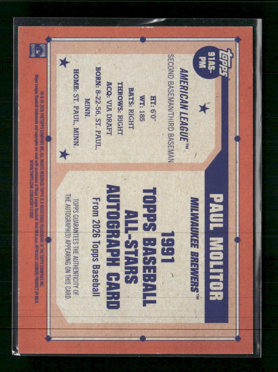 2026 Topps Baseball 35th Anniversary All-Stars Autographs Paul Molitor  #91AS-PM