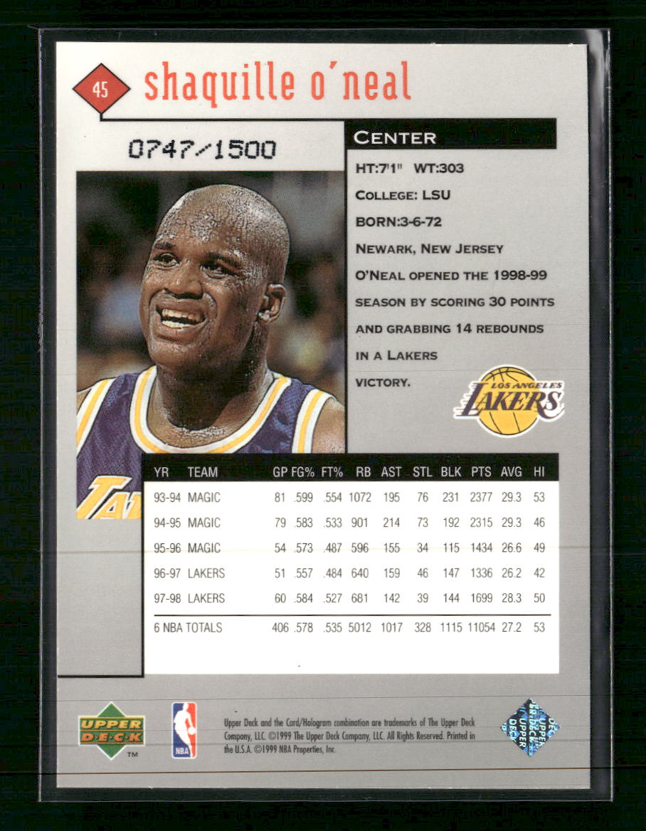1998-99 Upper Deck Black Diamond Triple Diamond Shaquille O'Neal #/1500 #45