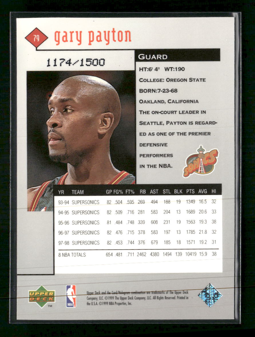 1998-99 Upper Deck Black Diamond Triple Diamond Gary Payton #/1500 #79