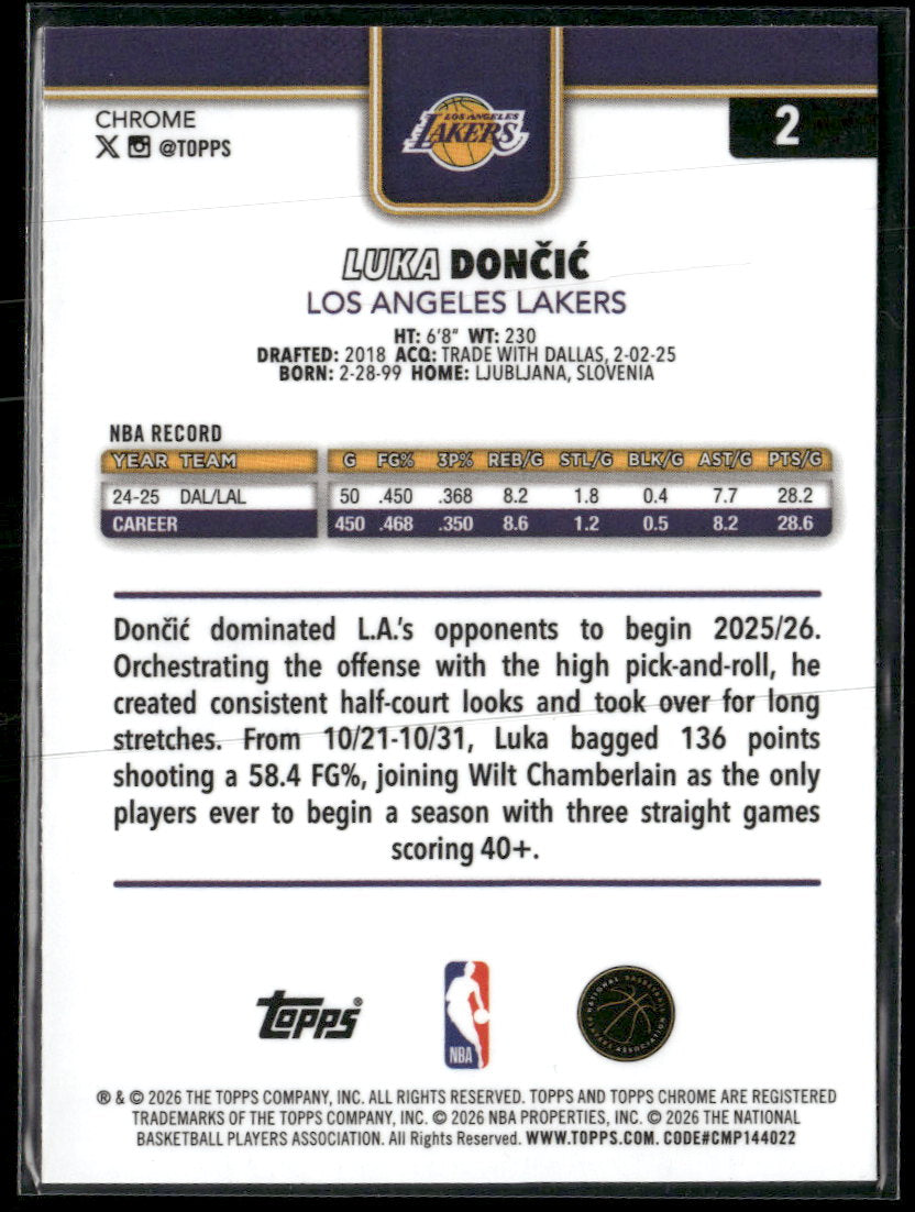 2025-26 Topps Chrome Update Image Variation Speckle Luka Dončić #2