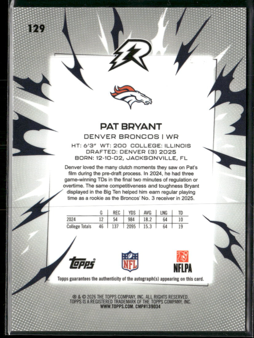 2025 Topps Resurgence Signatures Black & White Refractor Pat Bryant#/375 AU #129